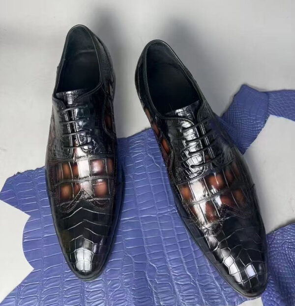 Crocodile Leather Two Tone Shoes,Brogue Formal Shoes,Lace Up Dress Shoes - Image 3