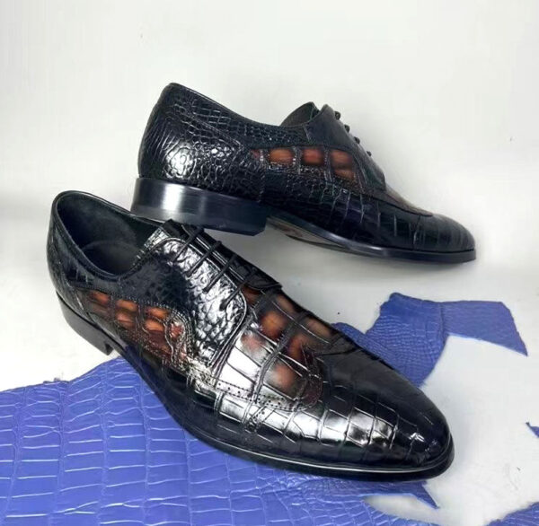 Crocodile Leather Two Tone Shoes,Brogue Formal Shoes,Lace Up Dress Shoes - Image 8