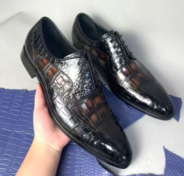 Crocodile Leather Two Tone Shoes,Brogue Formal Shoes,Lace Up Dress Shoes - Image 6