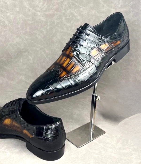 Crocodile Leather Two Tone Shoes,Brogue Formal Shoes,Lace Up Dress Shoes - Image 13