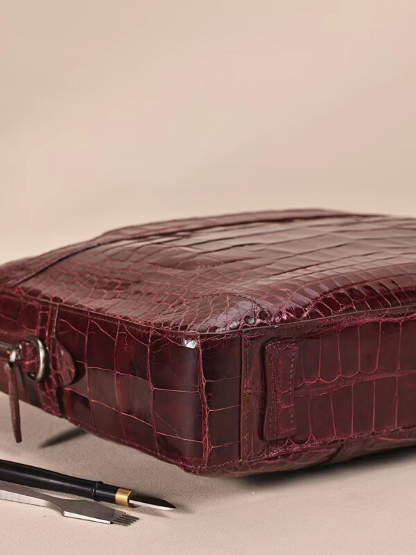 Men Genuine Crocodile Leather  Briefcase Wine Red - Image 6