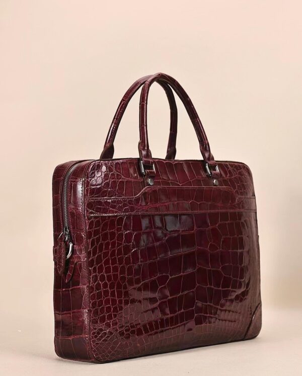 Men Genuine Crocodile Leather  Briefcase Wine Red - Image 2