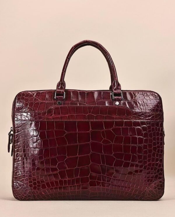 Men Genuine Crocodile Leather  Briefcase Wine Red - Image 5