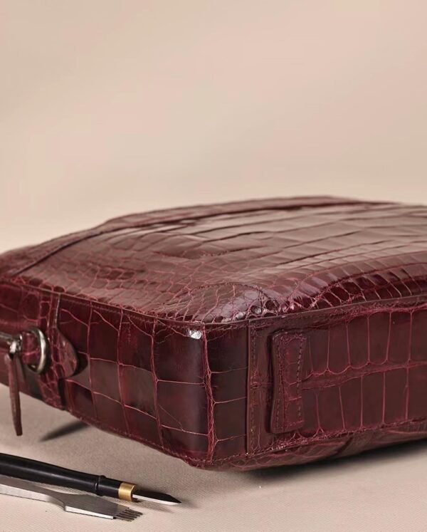 Men Genuine Crocodile Leather  Briefcase Wine Red - Image 9