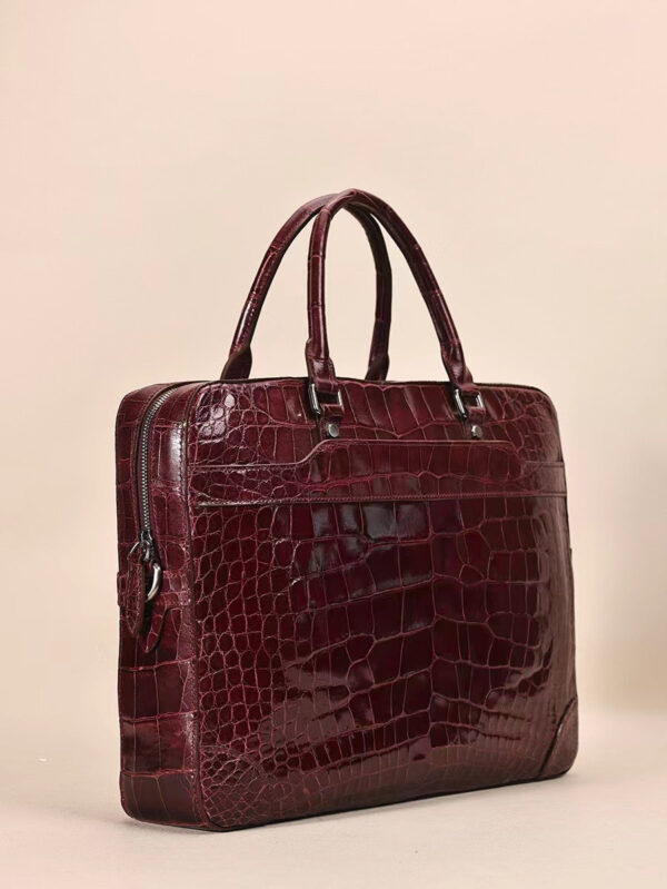 Men Genuine Crocodile Leather  Briefcase Wine Red - Image 3