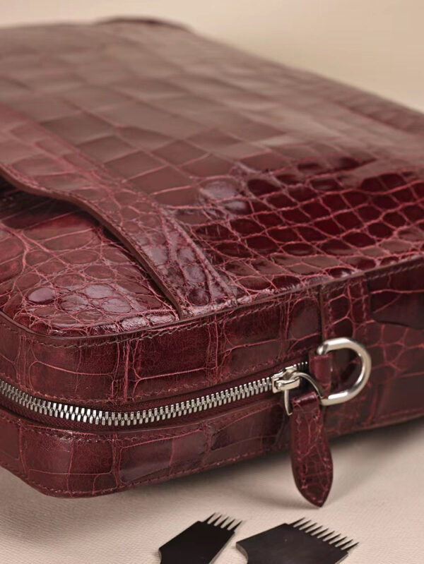 Men Genuine Crocodile Leather  Briefcase Wine Red - Image 7