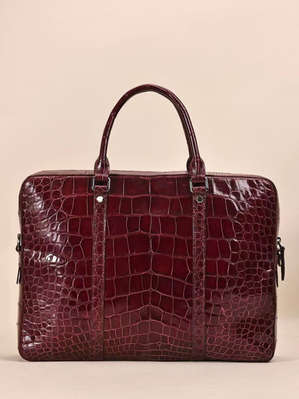 Men Genuine Crocodile Leather  Briefcase Wine Red - Image 4