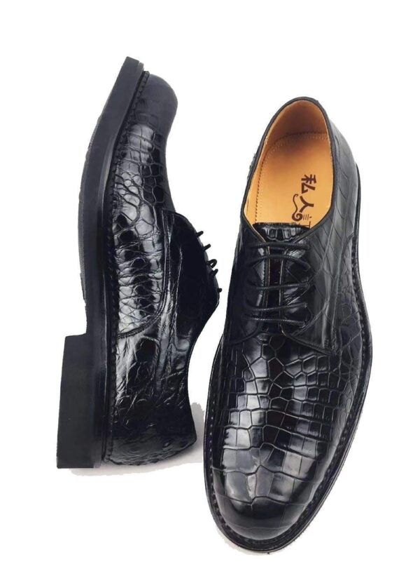 Mens Classic Formal Footwear Man Fashion Style Genuine Crocodile Leather Derby Lace Up Dress Shoes Black - Image 3