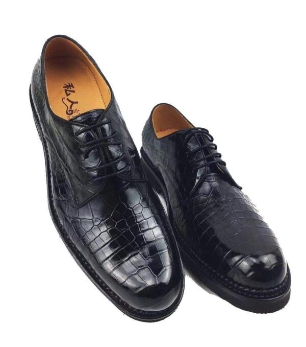 Mens Classic Formal Footwear Man Fashion Style Genuine Crocodile Leather Derby Lace Up Dress Shoes Black - Image 2