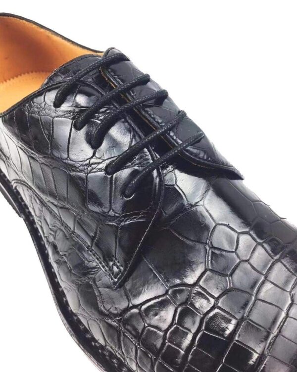 Mens Classic Formal Footwear Man Fashion Style Genuine Crocodile Leather Derby Lace Up Dress Shoes Black - Image 8