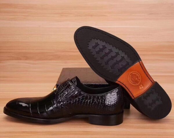 Mens Crocodile  Leather Black Monk Shoes Slip on Smart Loafer - Image 8