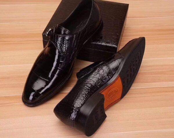 Mens Crocodile  Leather Black Monk Shoes Slip on Smart Loafer - Image 9