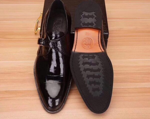 Mens Crocodile  Leather Black Monk Shoes Slip on Smart Loafer - Image 7