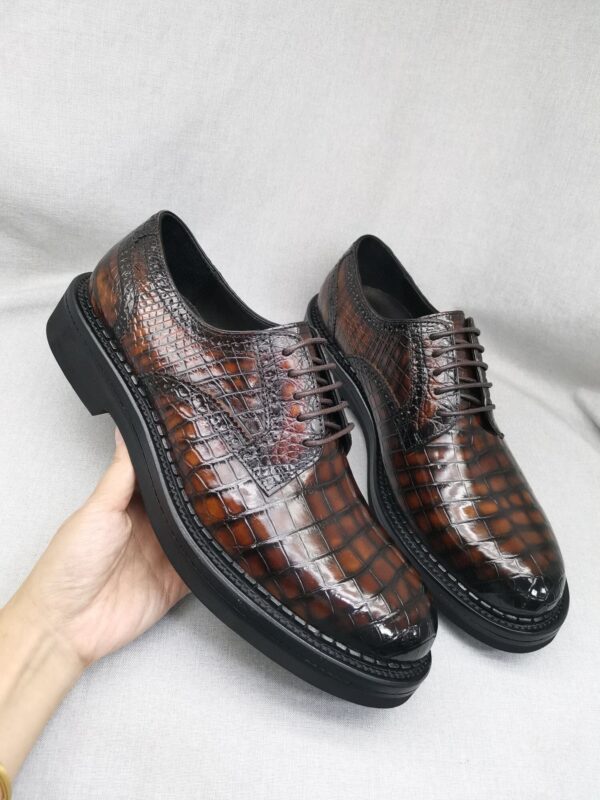 Mens Genuine Crocodile Leather Derby Lace Up Dress Shoe Vintage Brown - Image 4