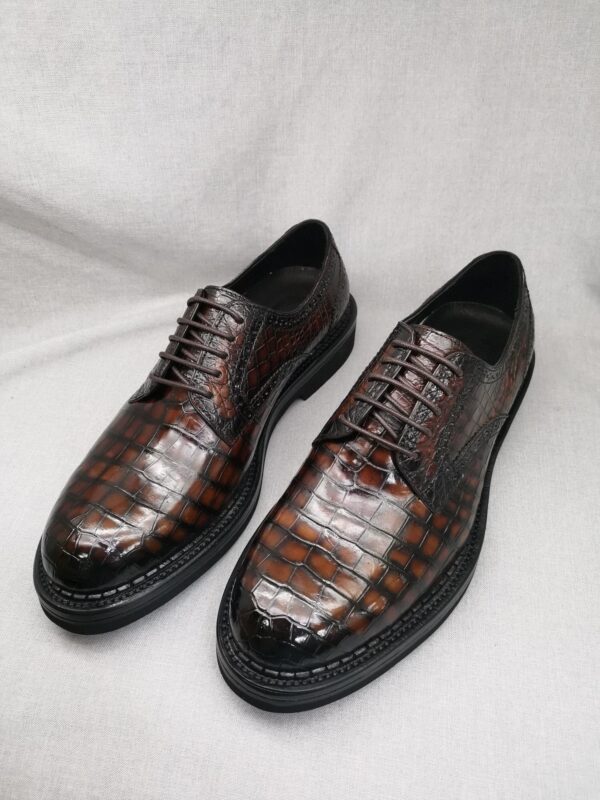 Mens Genuine Crocodile Leather Derby Lace Up Dress Shoe Vintage Brown - Image 5