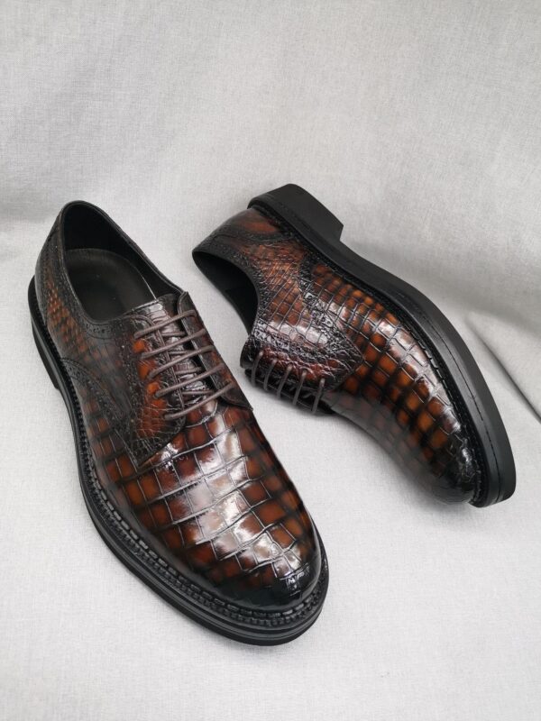 Mens Genuine Crocodile Leather Derby Lace Up Dress Shoe Vintage Brown