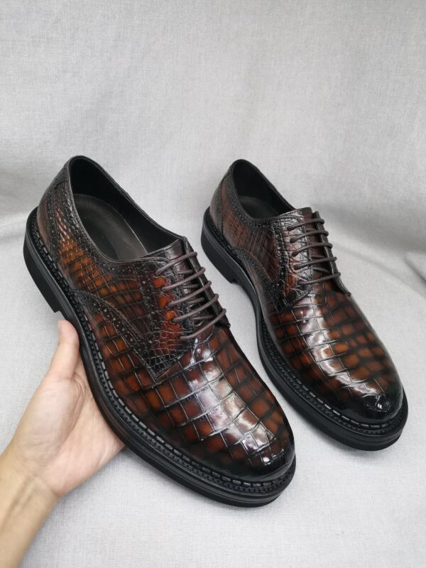 Mens Genuine Crocodile Leather Derby Lace Up Dress Shoe Vintage Brown - Image 3