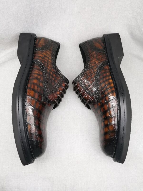 Mens Genuine Crocodile Leather Derby Lace Up Dress Shoe Vintage Brown - Image 6