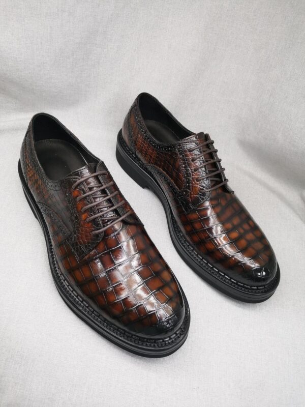 Mens Genuine Crocodile Leather Derby Lace Up Dress Shoe Vintage Brown - Image 2