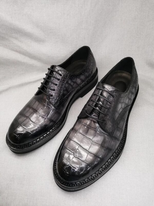 Mens Genuine Crocodile Leather Derby Lace Up Dress Shoe Vintage Grey - Image 2