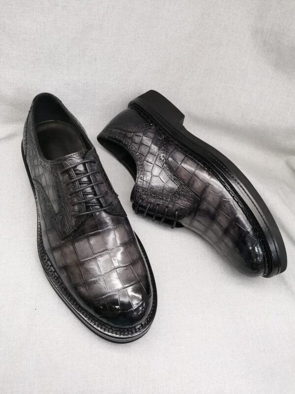 Mens Genuine Crocodile Leather Derby Lace Up Dress Shoe Vintage Grey - Image 3