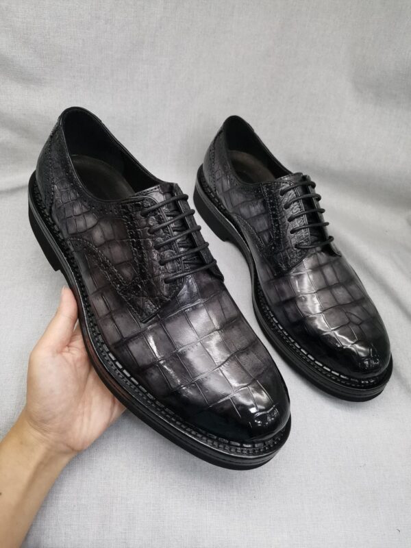 Mens Genuine Crocodile Leather Derby Lace Up Dress Shoe Vintage Grey - Image 5