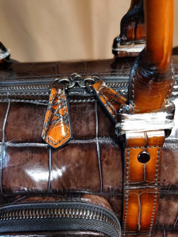 Vintage Brown Genuine Crocodile Leather Large Duffel Bag - Image 6