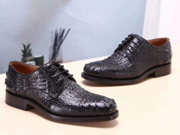 Black Mens Shoes  Crocodile Leather Cap Toe Lace Ups - Men's Dress Shoe,Goodyear Sole - Image 5