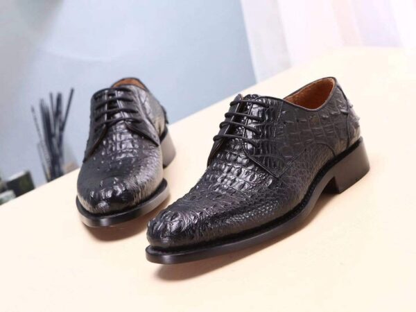 Black Mens Shoes  Crocodile Leather Cap Toe Lace Ups - Men's Dress Shoe,Goodyear Sole - Image 6