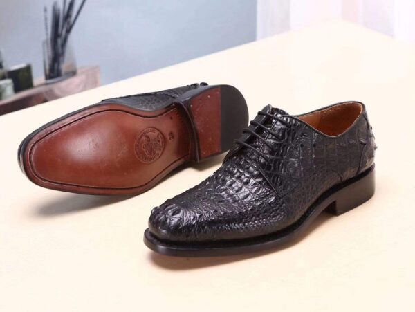 Black Mens Shoes  Crocodile Leather Cap Toe Lace Ups - Men's Dress Shoe,Goodyear Sole - Image 7