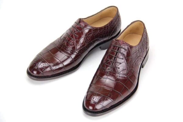 Brown Genuine Crocodile Belly Leather Formal Lace-up Shoes For Men,Goodyear Sole - Image 2