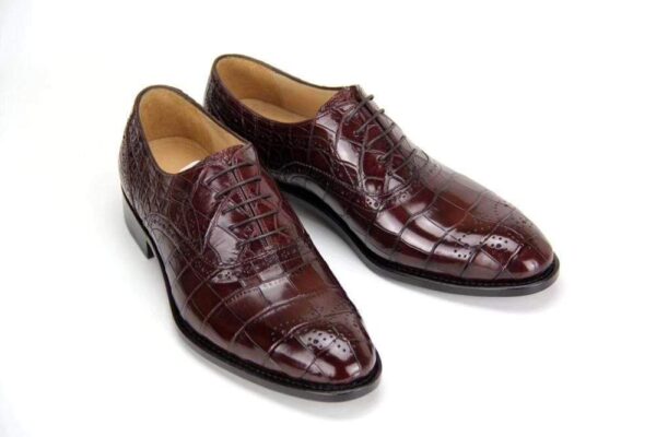 Brown Genuine Crocodile Belly Leather Formal Lace-up Shoes For Men,Goodyear Sole - Image 7