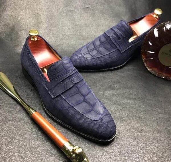 Classic Sanded Genuine Crocodile Leather Slip On loafers driving shoes Blue - Image 8