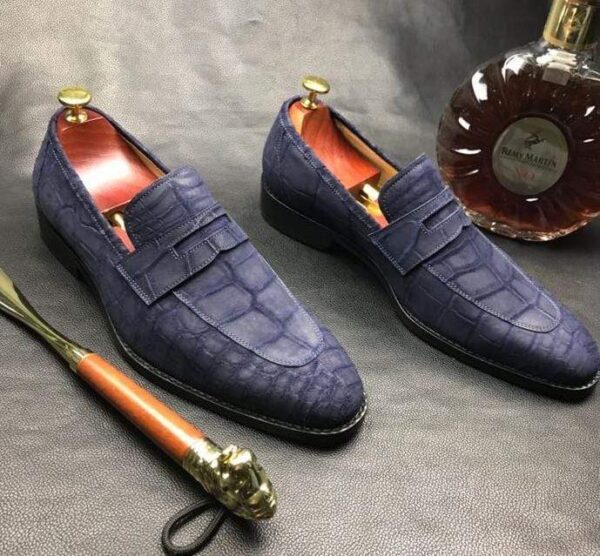 Classic Sanded Genuine Crocodile Leather Slip On loafers driving shoes Blue - Image 9