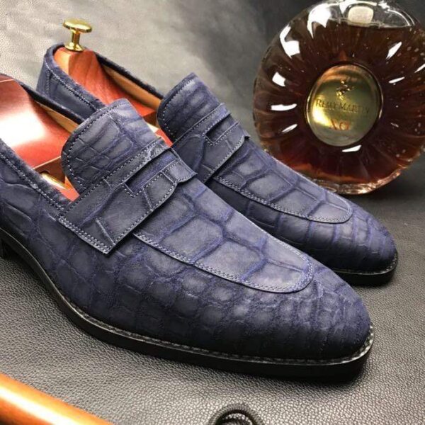 Classic Sanded Genuine Crocodile Leather Slip On loafers driving shoes Blue - Image 5