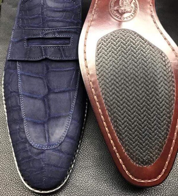 Classic Sanded Genuine Crocodile Leather Slip On loafers driving shoes Blue - Image 4