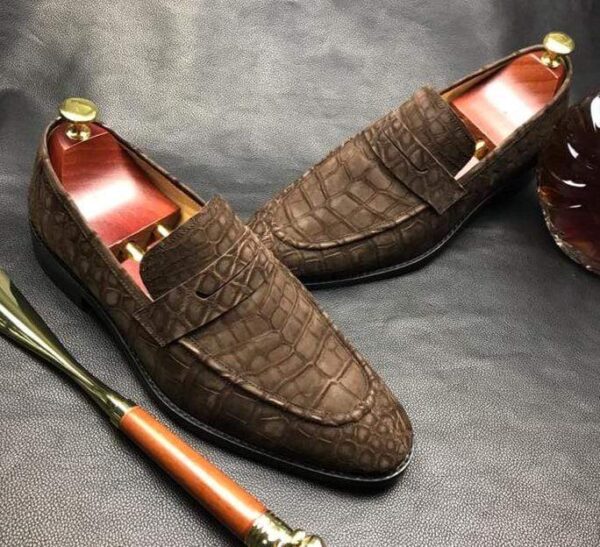 Classic Sanded Genuine Crocodile Leather Slip On loafers driving shoes Brown - Image 6