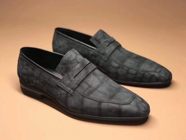 Classic Sanded Genuine Crocodile Leather Slip On loafers driving shoes Grey - Image 2