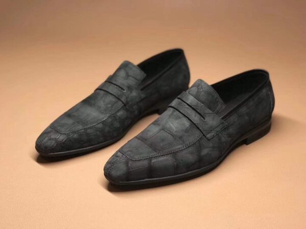 Classic Sanded Genuine Crocodile Leather Slip On loafers driving shoes Grey