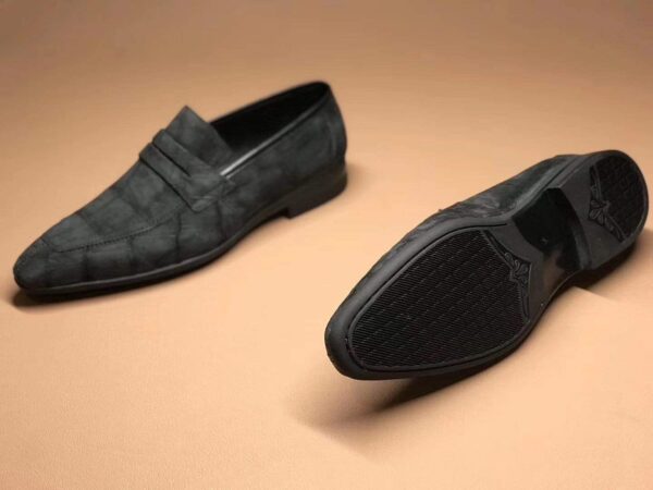 Classic Sanded Genuine Crocodile Leather Slip On loafers driving shoes Grey - Image 3