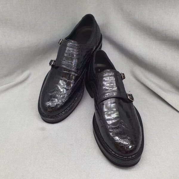 Men's Crocodile Leather Brogue Lace-Up Shoes Black - Image 4