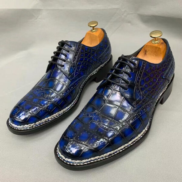 Men's Crocodile Leather Norwegian Stitch Lace-Up Shoes - Image 8