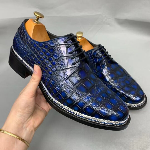 Men's Crocodile Leather Norwegian Stitch Lace-Up Shoes - Image 6