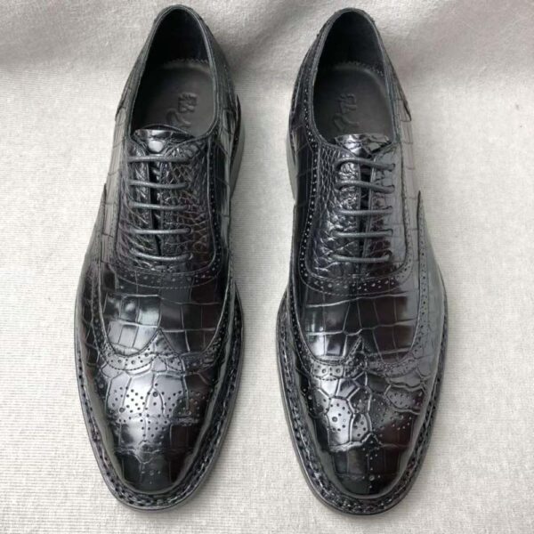 Men's Crocodile Leather Brogue Norwegian Stitch  Lace-Up Business Shoes