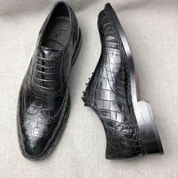 Men's Crocodile Leather Brogue Norwegian Stitch  Lace-Up Business Shoes - Image 6