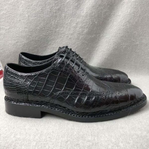 Men's Crocodile Leather Brogue Norwegian Stitch  Lace-Up Business Shoes - Image 2