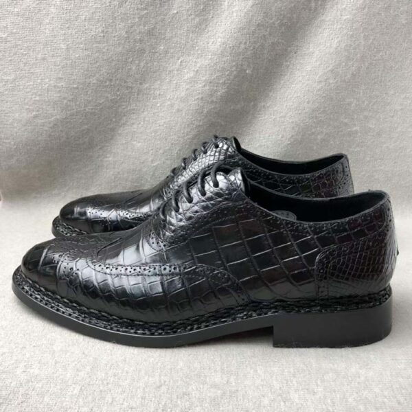 Men's Crocodile Leather Brogue Norwegian Stitch  Lace-Up Business Shoes - Image 3