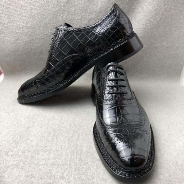 Men's Crocodile Leather Brogue Norwegian Stitch  Lace-Up Business Shoes - Image 7