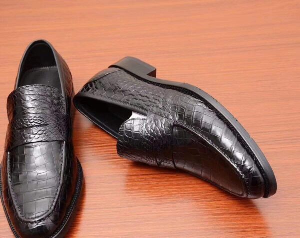 Mens Crocodile Leather Casual Loafer Drive Shoes Black - Image 4