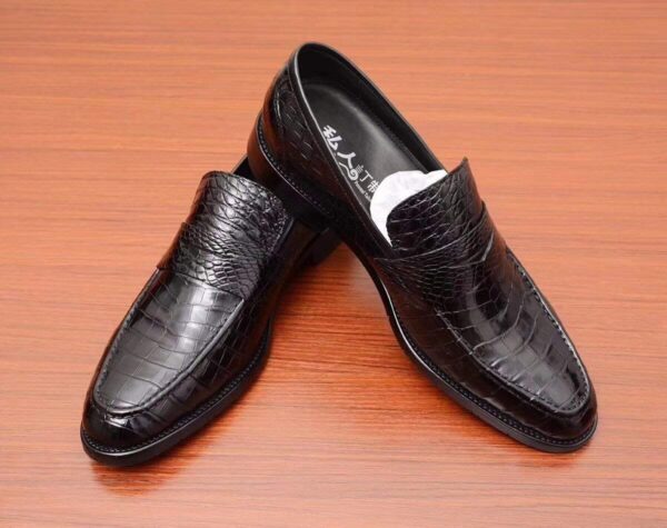 Mens Crocodile Leather Casual Loafer Drive Shoes Black - Image 2